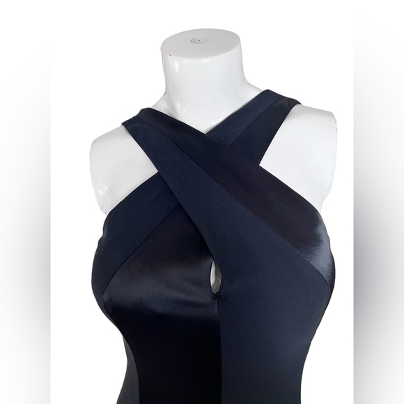 RARE St John Couture Black Crepe Satin Halter Wrap Neck Formal Slip Dress Sz 2/4 - Picture 6 of 12